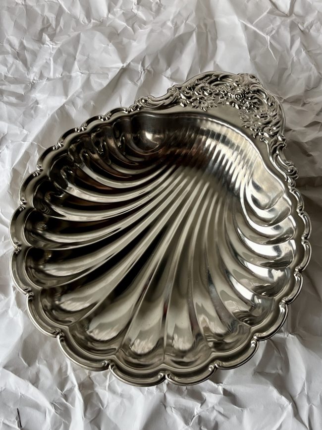 LARGE SILVER PLATED SHELL BOWL